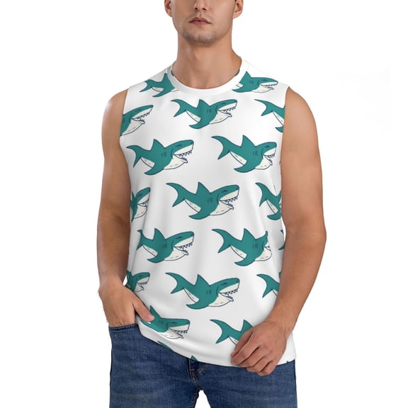 Kdxio Cartoon Shark for Men's Muscle T-shirt,Sleeveless for Workout Running Athletic Gym Lounge Casual