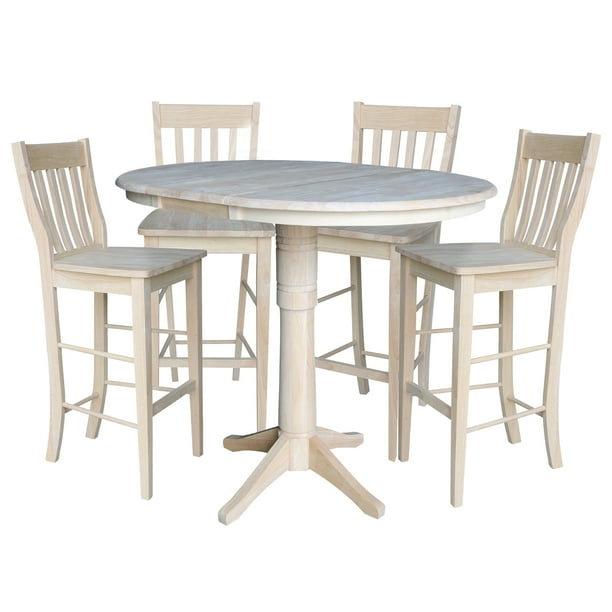 36" Round Top Bar Height Table with 12" Leaf and 4 Café Stools