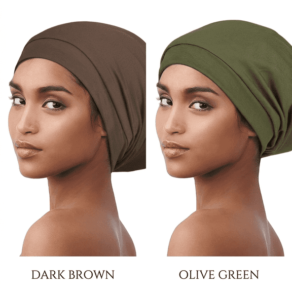 2-Pack Satin Lined Sleep Bonnets for Women and Men, Adjustable Slouchy Night Caps for Curly Hair, Locs, and Hair Wraps