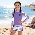 thumbnail image 6 of Cethrio Girls' Swimwear Rashguards, Long Sleeve Beach 2-piece Tankini Tops and Swim Shorts Purple Size 16 T, 6 of 8