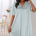 thumbnail image 4 of Simua Silky Nightgown for Women, V Neck Solid Color Short Sleeve Knee Length Soft Sleepshirts Dress, 4 of 4
