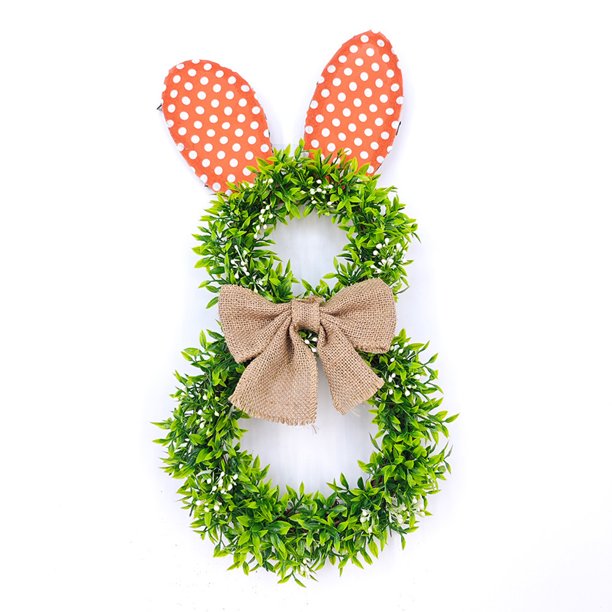 Corona de puerta con orejas de conejo con luz, decoración bonita de orejas de conejo, decoración navideña de Pascua