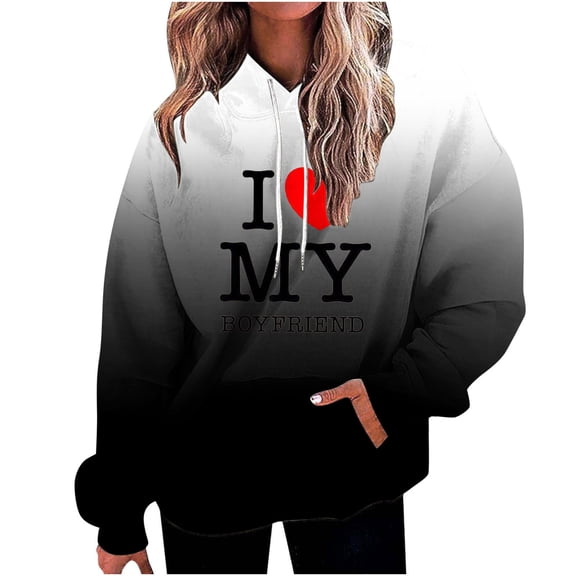 WXLWZYWL I Love My Boyfriend Hoodie Love Heart Valentines Day Sweatshirt Sweater Pullover Tops Cute Funny Gifts Clothes Bf