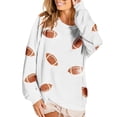 thumbnail image 4 of Game Day Sweatshirt Women Long Sleeve Crew Neck Fall Fashion Must Haves Solid Color Shirt Loose Fit Tops Football Print Sports Pullover Sweaters Hiking Football Season Shirts Workout Tops Gift White, 4 of 5