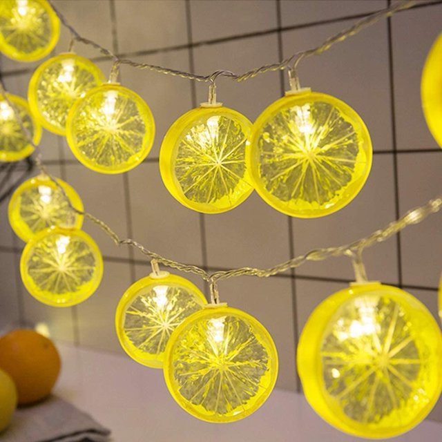 Cadena de luces LED con rodajas de limón y frutas, cadena intermitente alimentada por batería para bodas, hogar, cumpleaños, jardín, Patio, fiesta, 19,7 pies/40 LED Jormftte HMHZ678-3