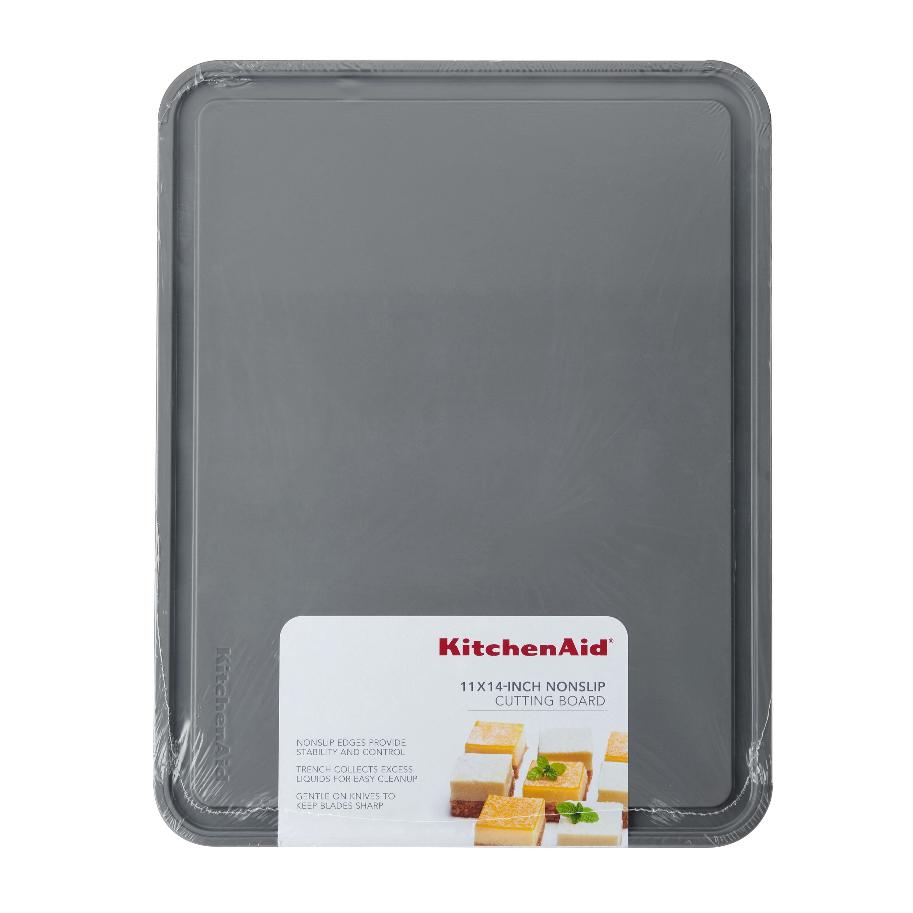 KitchenAid Classic Plastic Cutting Board with Trench, Non-Slip Edges, Dishwasher Safe, 11x14, Charcoal Gray