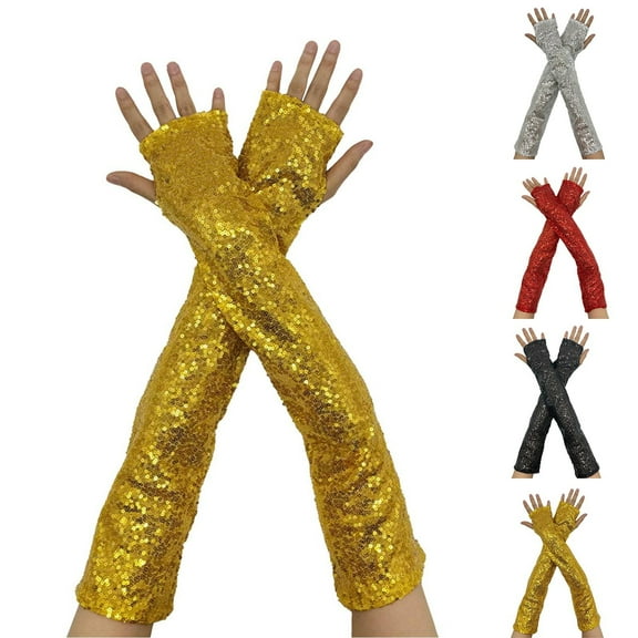 Sparkly Sequined Fingerless Gloves for Women Elastic Glitter Fashion Handwear