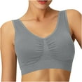 thumbnail image 2 of Jacenvly Bras for Women Solid Elastic Soft Cotton Bralettes for Women Large Sports Bra Double Layer Seamless Yoga Running Bra Daily Bra Gray, 2 of 5