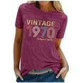 thumbnail image 3 of Trendfront Womens Vintage 1970 T Shirts Letter Graphic V Neck Casual Short Sleeve Loose Fit Tops Trendy Fashion Tee Pullover Daily Wear, 3 of 6