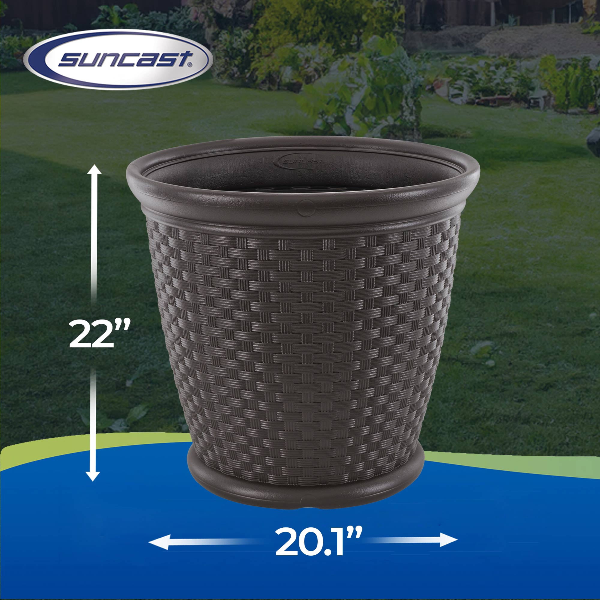Suncast Sonora 22" Wicker Decorative Garden Flower Planter, Brown (4 Pack)