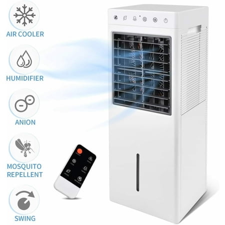 SUGIFT Simple Deluxe Evaporative Air Cooler Fan with Humidification, Repellent and Anion Function, 2 Gallon Water Tank, 3 Speeds Setting, Remote Control, White