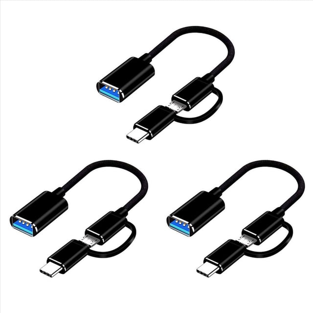 3X Cable Adaptador 2 en 1 USB 3.0 OTG Type-C Micro-USB una USB 3.0 Convertidor de Interfaz para Línea de Cable de Carga de Teléfono Celular - Negro