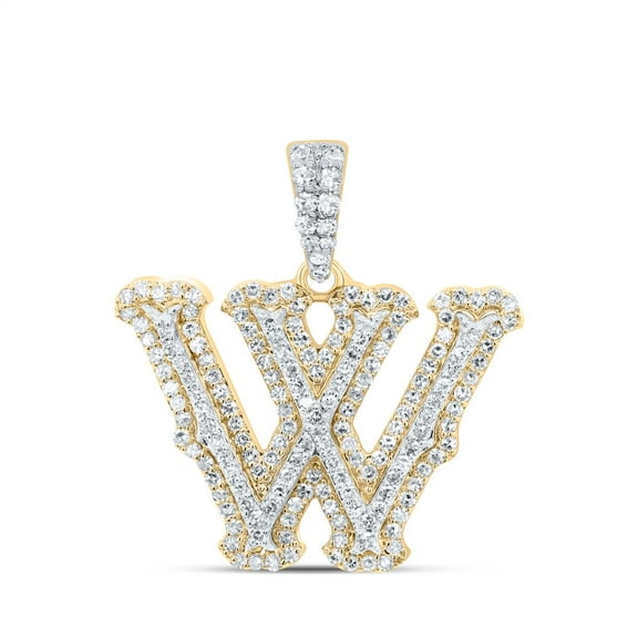 10K Yellow Gold Real Diamond Block Font Pointed Letter Initial W Pendant 1/2 CT