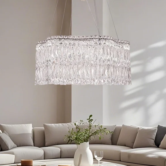 FINE MAKER 24 inch modern high-end crystal chandelier, LED living room chandelier, tri color dimming lighting fixture (chrome)