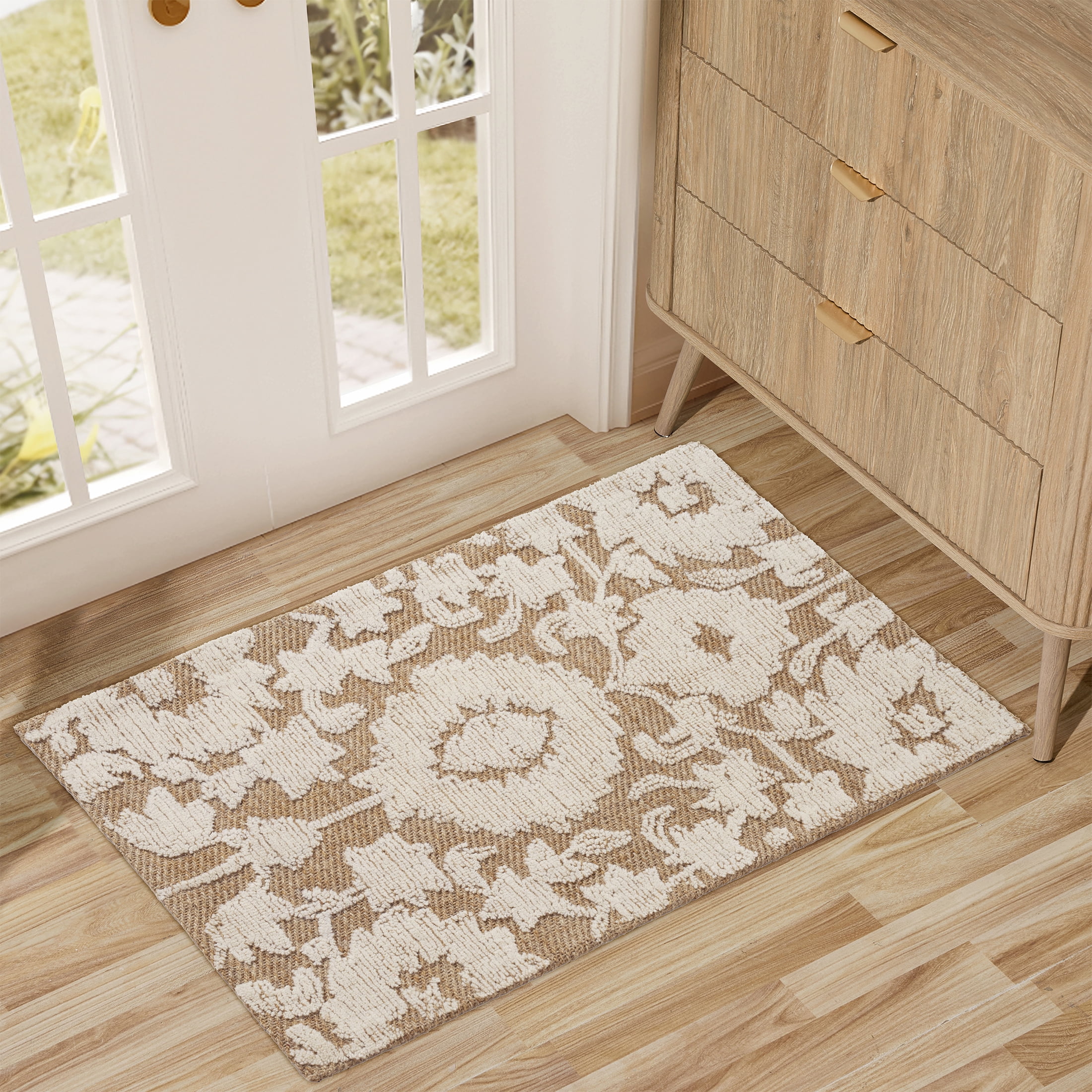 My Texas House Flora Natural Wool Floral Indoor Area Rug, 24" x 36"