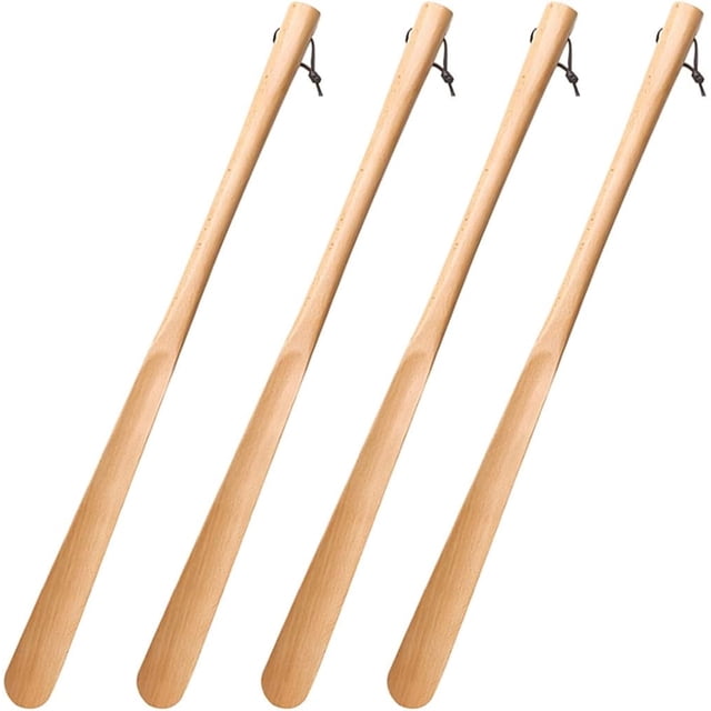 Shoe Helper Men Classic Simple Extra Long Beech Shoe Horn, Home Easy to Use Elderly Shoe Lifter, Sanded Smooth Shoe Spoon with Lanyard (Color : Primary Color*4, Size : 68 * 4.3cm)