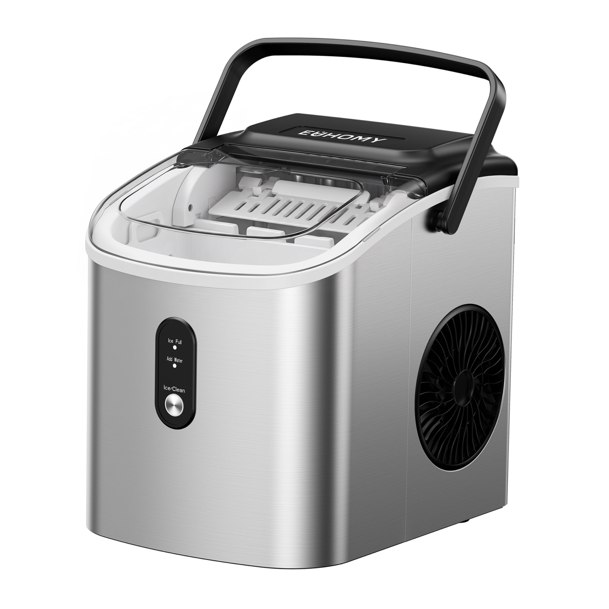 EUHOMY Countertop Ice Maker 26 lbs/Day Portable Self-Cleaning, 9 Bullet Ice in 6 Min, Silver