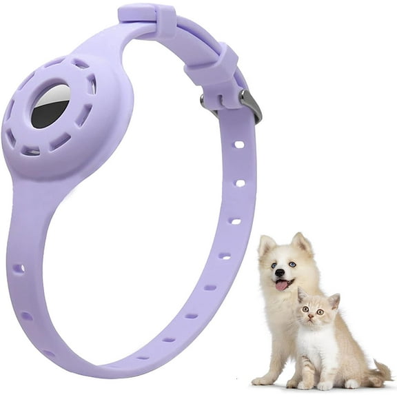 Apple AirTag Dog Collar Anti-Lost Adjustable Silicone Luminous Airtag Protective Cover Dog and Cat Collar Accessories Suitable for Medium and Small Dogs and Cats（Purple）