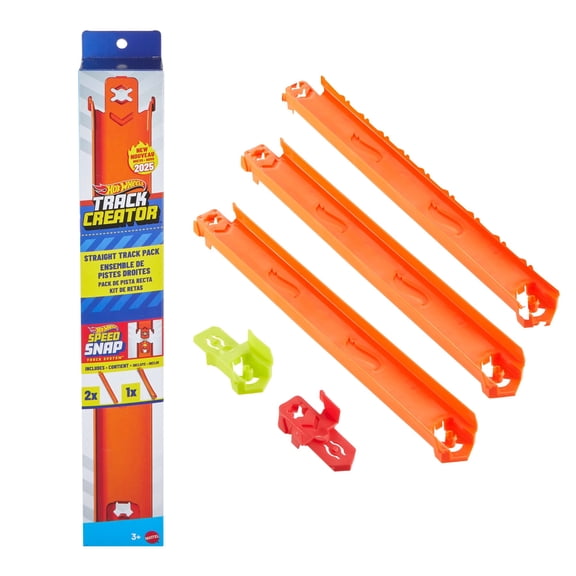 Hot Wheels Track Creator Straight Track Pack, 3 Feet of Speed Snap Track & 2 Adapters