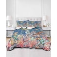 thumbnail image 2 of Quilts Queen Size Bedding Set, Turtle Coastal Lightweight Quilted Comforter, Nautical Summer Beach Coral Octopus Blue Wooden Soft Bedspread Coverlet with Pillow Covers for All Season, 90" x 96", 2 of 7