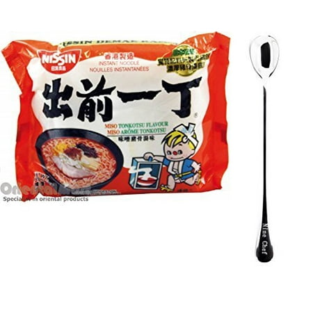 NISSIN Demae Ramen Noodle with Soup Base (Miso Tonkotsu Pork Flavor 3 Pack) + One NineChef (Best Tonkotsu Ramen Tokyo)