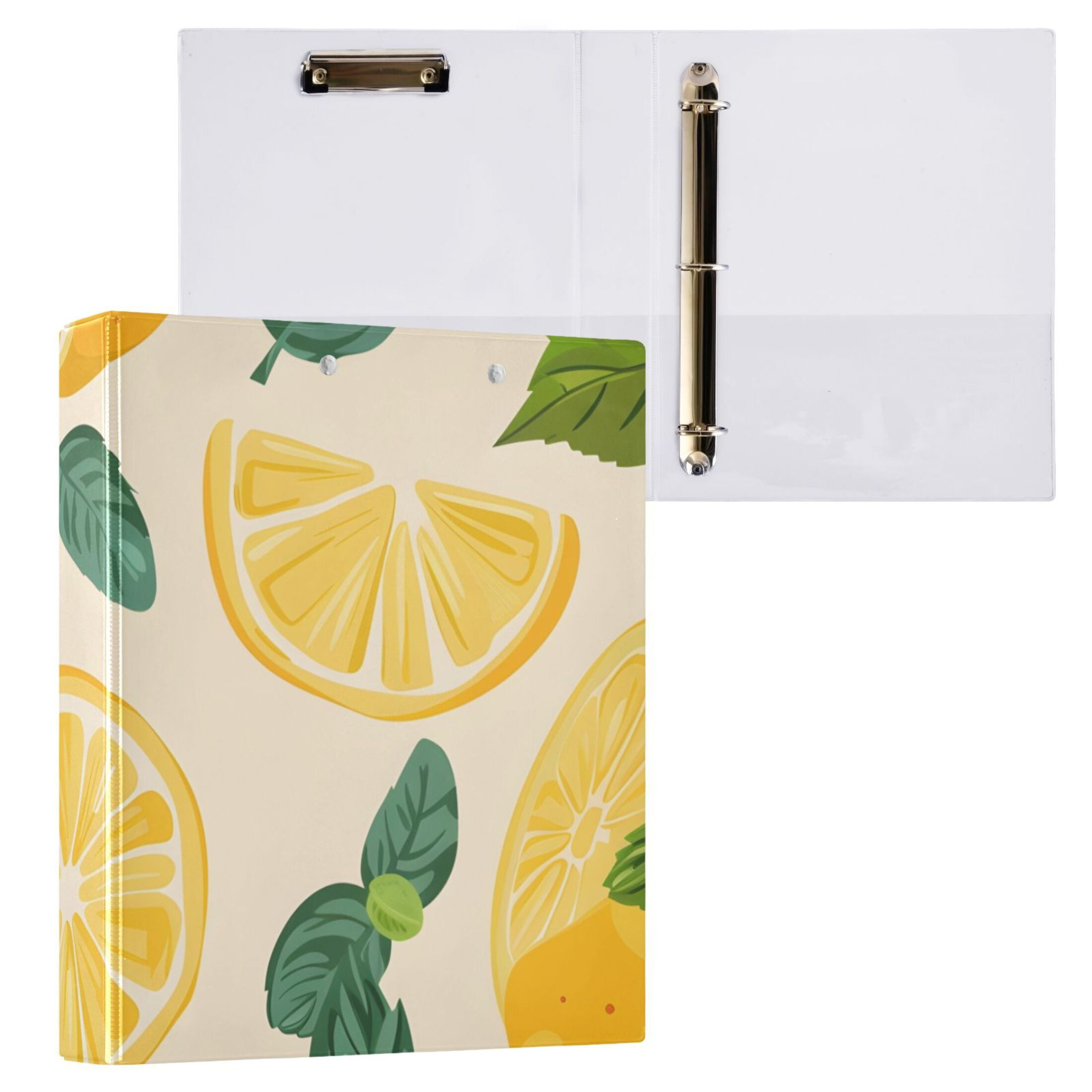 Lemon and Mint Leaves 3 Ring Binders 1.5 inch Hardcover File Folders with Interior Pockets A4 Size Organizer for School Office Hospital