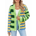 thumbnail image 3 of Womens Striped Cardigan Sweaters V Neck Open Front Button Up Color Block Fuzzy Loose Knit Coats Green & Yellow S, 3 of 8