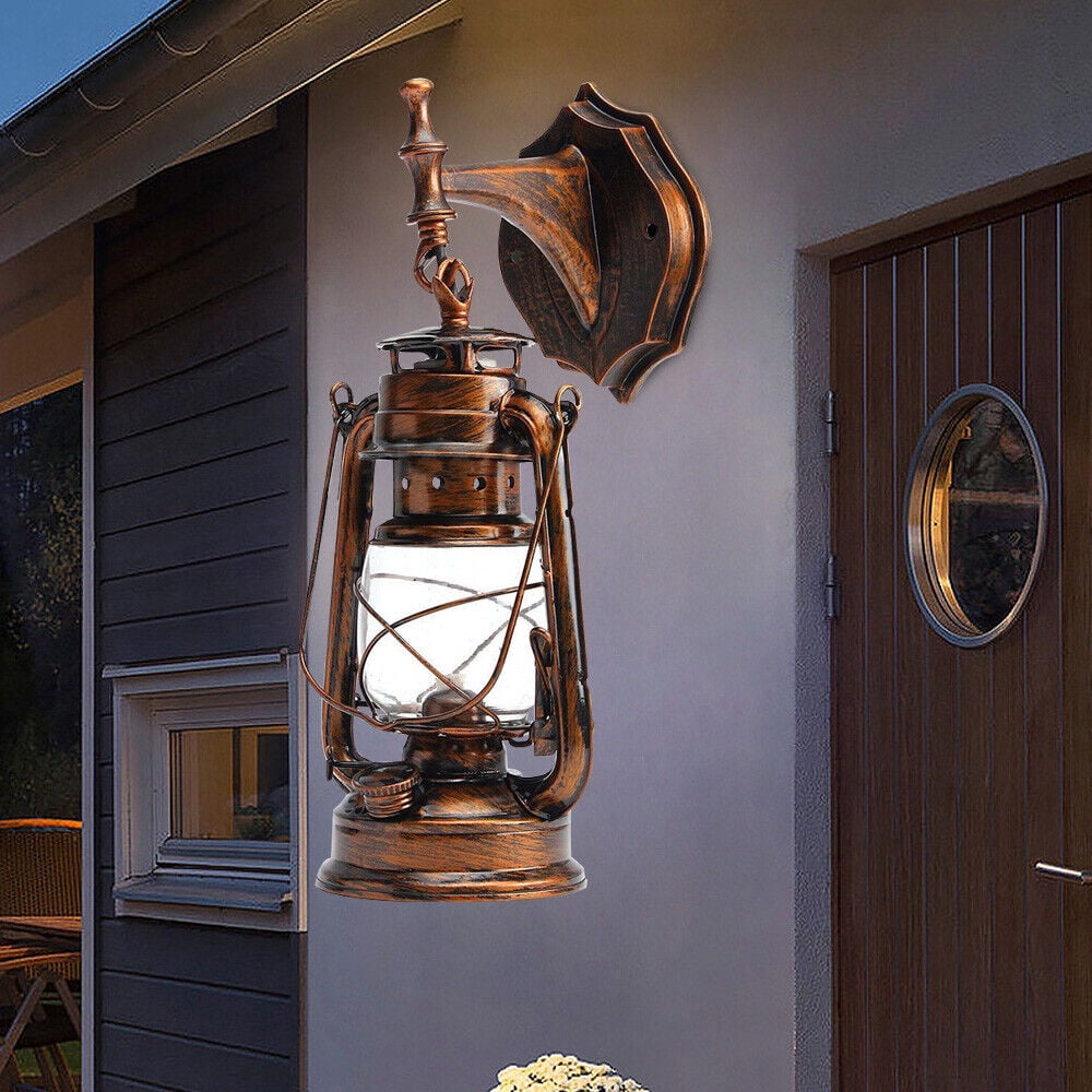 Wall Light Vintage Lantern Sconce Porch Hanging Lamp Fixture Outdoor Bronze 165-265V 5W 18*18*38cm for Hallways, Cafes, Entrances
