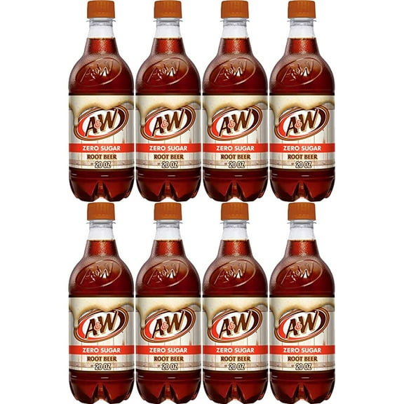 of 8) A&W Zero (Diet) Root Beer, 20 Oz Bottles