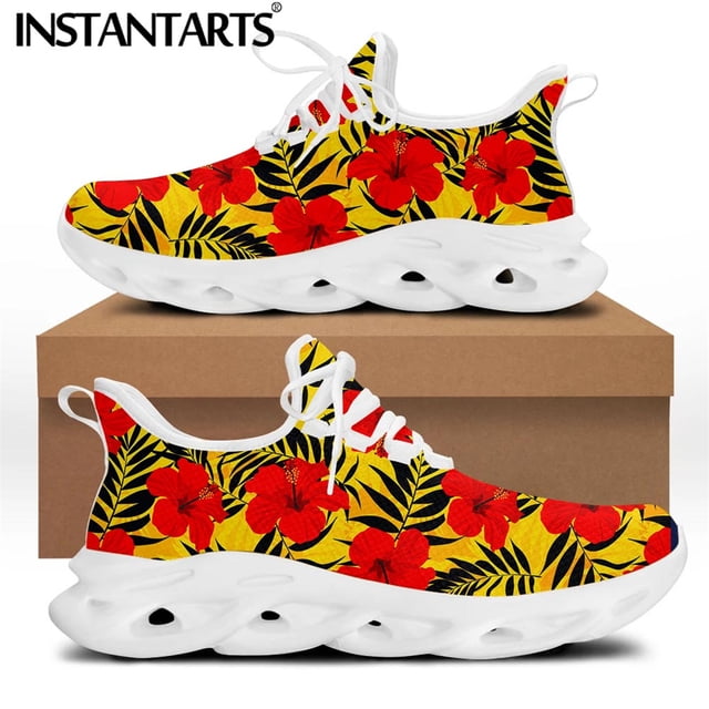 Chaussures à Lacets pour Femmes Design Fleur d'Hibiscus Tropical Décontracté Résistant à l'Usure