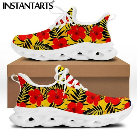 

Tropical Hibiscus Flower Design Casual Women Wear-resistant Sneakers Female Lace-up Footwear Zapatos De Mujer Hombre