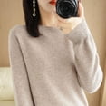 thumbnail image 2 of Suéter de cuello redondo de otoño e invierno, suéter de mujer, suéter de color sólido, manga larga, camisa de base corta interior fina para mujer, 2 of 6