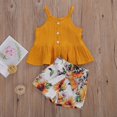 thumbnail image 3 of 2Pcs Sweet Style Little Girls Outfit, Summer Solid Color Flouncing Sleeveless Suspender Top + Creative Flower Printing Shorts Set, 3 of 4