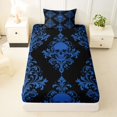 thumbnail image 3 of Homewish Boho Death Skull Twin Sheets,Vintage Damask Bedding,Blue,Halloween Bed Set,3-Piece,1 Fitted Sheet and 1 Pillowcase, 3 of 6
