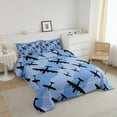 thumbnail image 2 of Airplane Bedding Comforter Sets Twin Size Aircrafts Silhouette Comforter Set Old Bomber Planes Bedding Blue Wave Stripes Duvet Insert Aviation Themed Airplane Decor Room,2 Pieces, 2 of 6