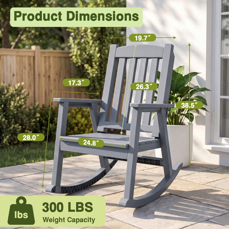Vineego Oversized Outdoor Rocking Chair Set of 2, Heavy Duty Patio Rocker, All-Weather Resistant Front Porch Lawn Chairs for Outside, Gray
