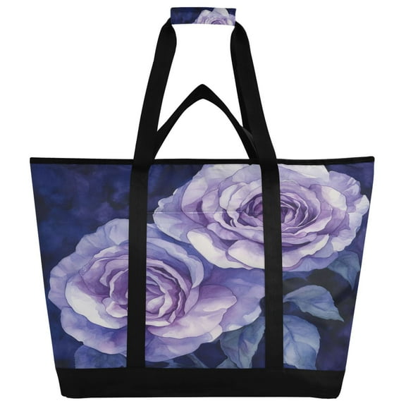 WOBOGO Lilac Rose Tote Cooler Bag Fold Flat Insulated Shopping Bag With Zipper For Work Picnic Beach Use 18×6.7×24in