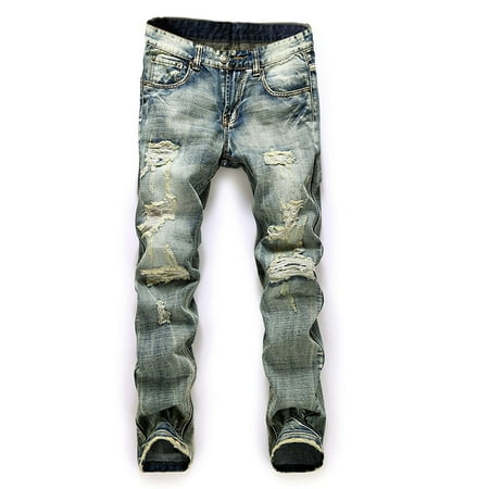 Custom Designer Jeans - Men Plus Size Straight Jeans Male Distressed Denim Pants Biker Jeans Ro Designer Bin Jeans for Men Religious Outfits