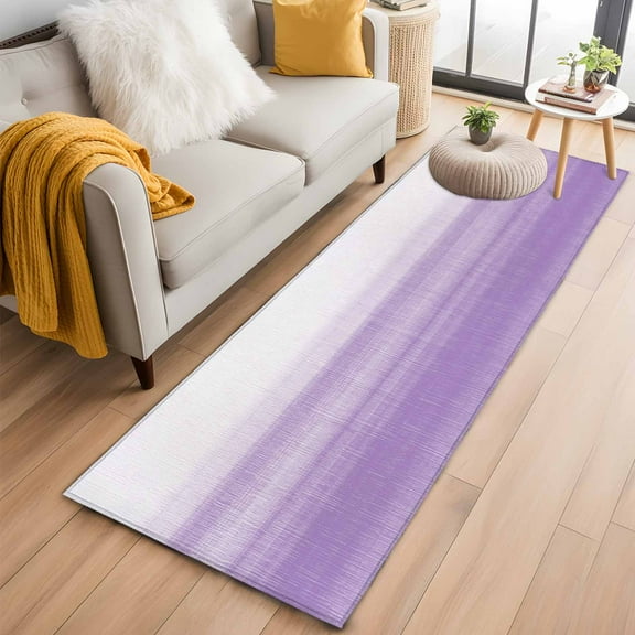 Purple White Ombre Kitchen Runner Rug 2x6 Washable Runners for Hallway Non Slip Modern Romantic Gradient Stripes Large Area Rug Indoor Floor Carpet for Bathroom Laundry Entryway Bedroom Living Room