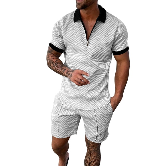Men'S Shirt And Shorts Set Summer Outfits Casual Short Sleeve Suit For Men 2 Piece Shorts Tracksuit Set Men'S Polo Shirts Black Xl