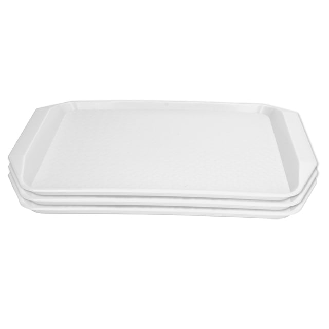 Bandeja rectangular de plástico binaural grueso, resistente al calor, apilable y de colores, para cafeterías de hotel, 3 unidades, color blanco