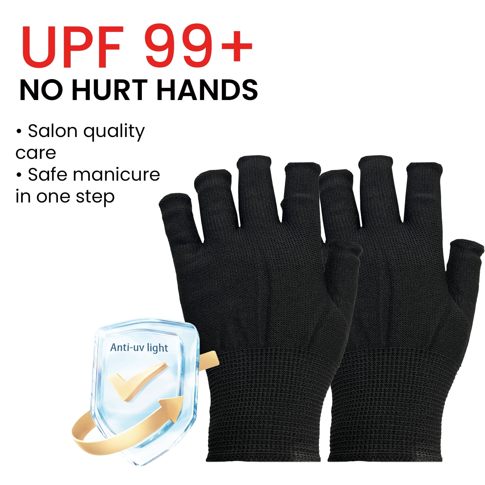 Alvantor UV Protection Gloves for Gel Nail Lamp, Professional UPF50+ Manicure Gloves, Black