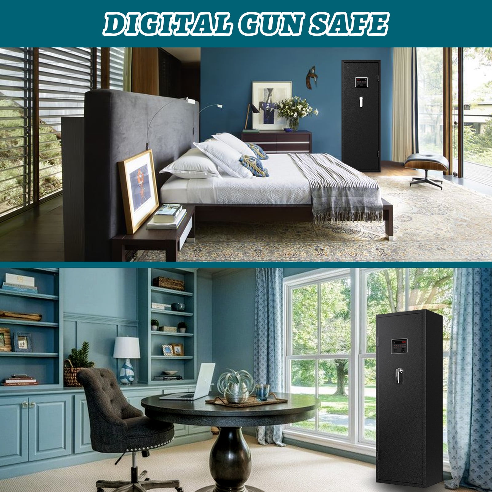 7-8 Biometric Gun Safe Rifle for Home, Fingerprint Gun Safes for Rifles and Pistols, Quick Access Gun Cabinets for Rifles and Shotguns with Upgraded LED Light and LCD Screen