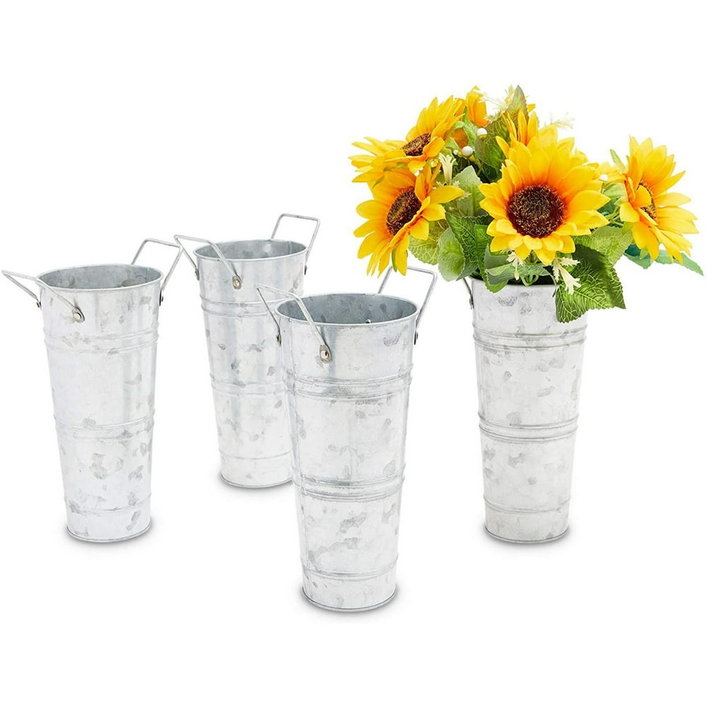 4Pack Galvanized Metal Bucket Planter 9.8inch Flower Plant Pots