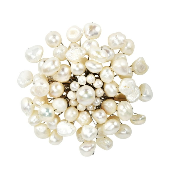 Freshwater White Pearls Retro Floral Pin-Brooch