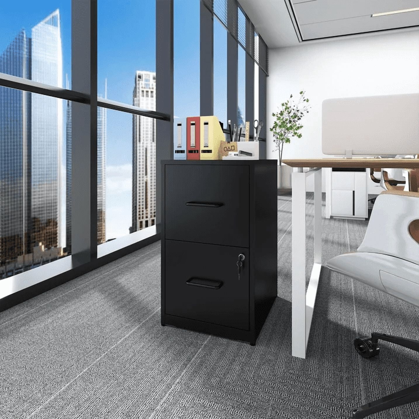 IKIMI 2 Drawer Vertical File Cabinet with Lock, 25.6" H Metal Office Storage Cabinet for A4/Letter/Legal Size, Black