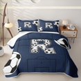 thumbnail image 2 of Feelyou Sport Soccer Letter R Twin Quilt Set for Boys, Blue Stripe Abstract Twin Coverlet Set, 2-Piece, 2 of 7