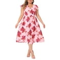 thumbnail image 2 of Agnes Orinda Women's Plus Size Floral Dress Ruffle Short Sleeves Tie Back V Neck Midi Dresses 1X Pink, 2 of 6