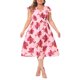 thumbnail image 2 of Vestido floral de talla grande para mujer Agnes Orinda con mangas cortas con volantes, lazo en la espalda, escote en V, vestido midi 4X Rosa, 2 of 6