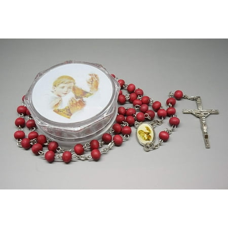 First Rosary Case First Communion Design Praying Boy Rosary Rose Wood Scented in a Communion Rosary Box ()